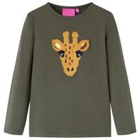 Kindershirt met lange mouwen dierenprint 140 kakikleurig - thumbnail