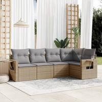 5-delige Loungeset met kussens poly rattan beige - thumbnail