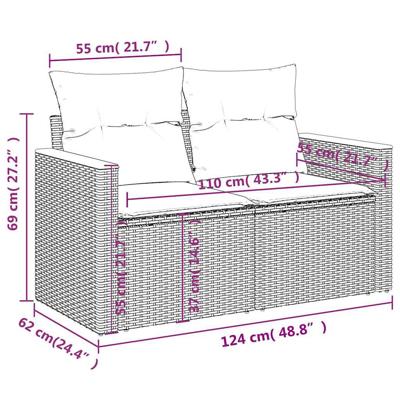 10-delige Loungeset met kussens poly rattan acacia zwart