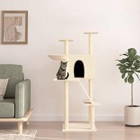 VidaXL Kattenmeubel met sisal krabpalen 143 cm crèmekleurig - thumbnail
