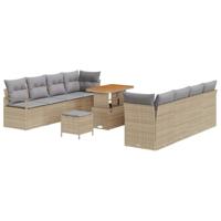 Tuinbankenset met kussen 11 pcs Beige poly rattan - thumbnail