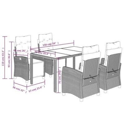 5-delige Tuinset met kussens poly rattan grijs