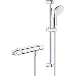 Doucheset Grohe Grohtherm 1000 New Comfortset Opbouw Rond Glans Chroom Hartafstand 12cm Thermostaatkraan Glijstang 60cm Handdouche 2 Standen