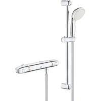 Doucheset Grohe Grohtherm 1000 New Comfortset Opbouw Rond Glans Chroom Hartafstand 12cm Thermostaatkraan Glijstang 60cm Handdouche 2 Standen - thumbnail