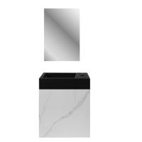 Fonteinset BWS Sona Fonteinkast Wit Marmer Wastafel Mat Zwart en Spiegel Met Omlijsting - thumbnail