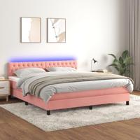 Boxspring met matras en LED fluweel roze 160x200 cm - thumbnail