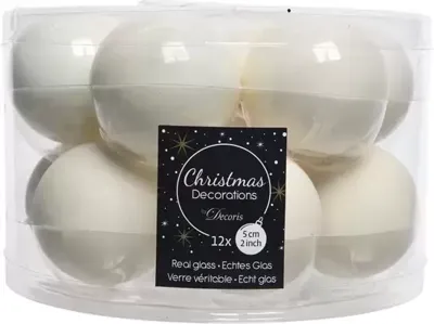 Kerstballen Glas Ø5cm Wol Wit 12st