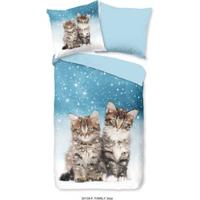 Good Morning Kinderdekbedovertrek "poezen" - Blauw - (140x200/220 cm) - Katoen Flanel - thumbnail