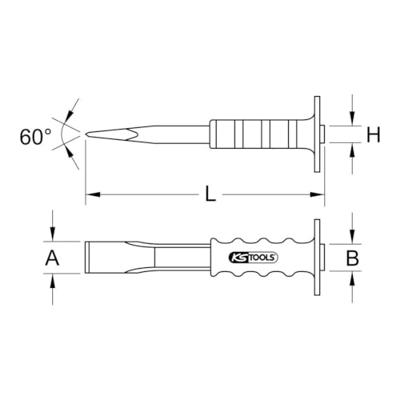 KS Tools Muurbeitel met handgreep, plat ovaal, 33x800mm 1620208