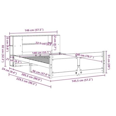 Bed met boekenkast zonder matras grenenhout wit 140x200 cm