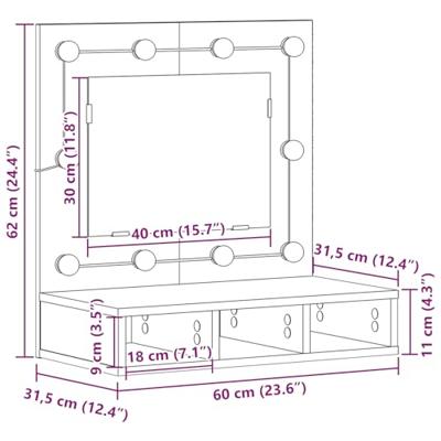 Spiegelkast met plank Oud hout 62 x 31.5 x 62 cm Bewerkt hout