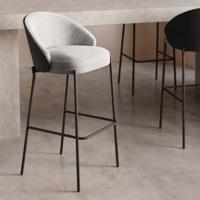 Kave Home Eamy barkruk H77 chenille Lichtgrijs/Zwart - thumbnail