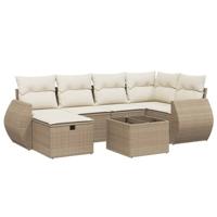 7-delige Loungeset met kussens poly rattan beige - thumbnail