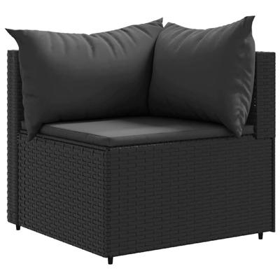 6-delige Loungeset met kussens poly rattan zwart