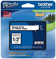 Labeltape Brother P-touch TZe-231 standaard 12mm zwart op wit | 25 stuks - thumbnail