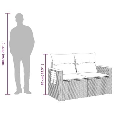 Tuinbank 2-zits met kussens poly rattan zwart