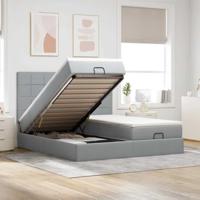 Ottoman bed met matrassen 200x200cm stof lichtgrijs - thumbnail