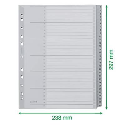Leitz tabbladen getallen, plastic, grijs