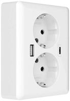 Dubbel stopcontact dubbele USB lader 1x USB-A en 1x USB-C - thumbnail