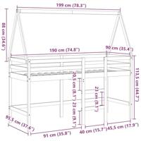 Halfhoogslaper met ladder en bedhuis grenenhout wit 90x190 cm - thumbnail