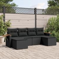 6-delige Loungeset met kussens poly rattan zwart - thumbnail