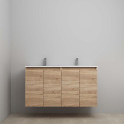 On-Line Onderkast - 120 cm - Voorgemonteerd - Greeploos 4 Deuren - Acryl Wastafel - 2 Kraangaten - Eiken