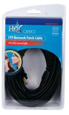 Netwerkkabel 10m zwart met vergulde pluggen (Cat 5e FTP)