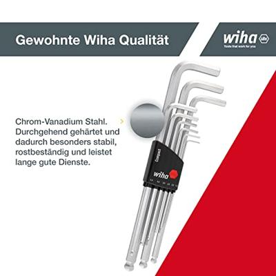 Wiha Stiftsleutelset | in Compact houder | Zeskantkogelkop | 10-delig | mat verchroomd - 1418 - 01418 - thumbnail