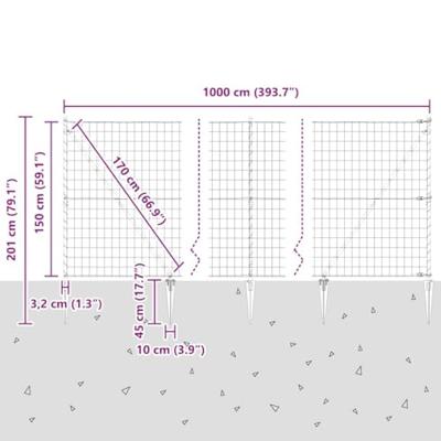 VidaXL Hek met paal groen 1,5 x 10 m staal en pvc