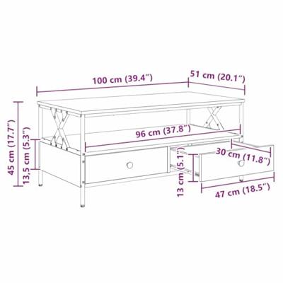 Salontafel with Drawer artisanaal eikenkleurig 100 x 51 x 45 cm