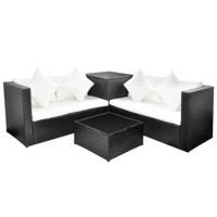 4-delige Loungeset met kussens poly rattan zwart - thumbnail