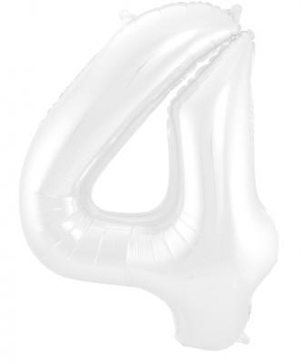 Folieballon Wit Metallic Mat Cijfer 4 (86cm)