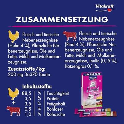VITAKRAFT Cat Liquid-Snack with beef and chicken - Kattensnoepje - 16 x 15g