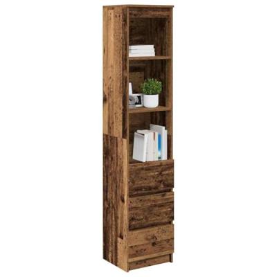 Hoge kast 37,5x35x180 cm bewerkt hout oud houtkleurig - thumbnail