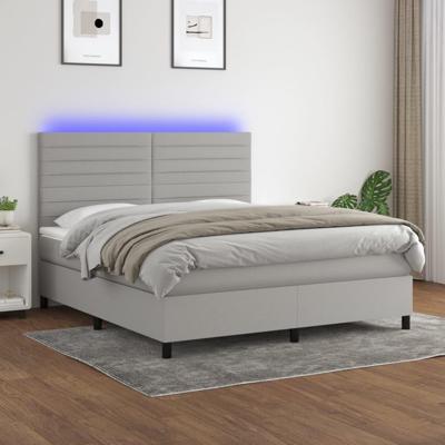 Boxspring met matras en LED stof lichtgrijs 160x200 cm
