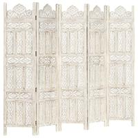 Kamerscherm met 5 panelen handgesneden 200x165 cm mangohout wit - thumbnail