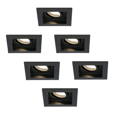 Set van 6 Durham vierkante LED inbouwspots - 4 Watt 345 lumen - 2700k warm wit - GU10 - Dimbaar Kantelbaar - Voor binnen - Zwart Set van 6 Durham vierkante LED inbouwspots - 4 Watt 345 lumen - 2700k warm wit - GU10 - Dimbaar Kantelbaar - Voor binnen - Zwart