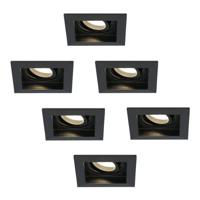Set van 6 Durham vierkante LED inbouwspots - 4 Watt 345 lumen - 2700k warm wit - GU10 - Dimbaar Kantelbaar - Voor binnen - Zwart - thumbnail