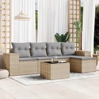 6-delige Loungeset met kussens poly rattan beige - thumbnail