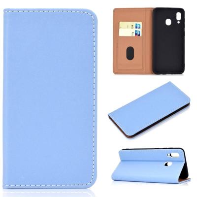 Voor Galaxy A40 effen kleur magnetische horizontale Flip lederen draagtas met kaartsleuf & houder (blauw) Voor Galaxy A40 effen kleur magnetische horizontale Flip lederen draagtas met kaartsleuf & houder (blauw)