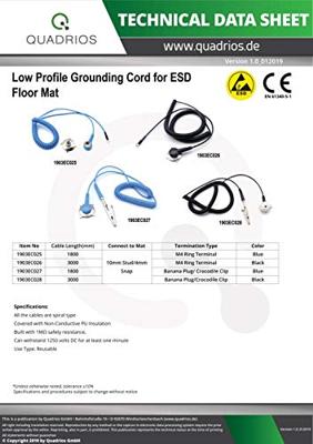 Quadrios ESD-aardingskabel 3.00 m Klem, Drukknop 10 mm, Ringkabelschoenaansluiting