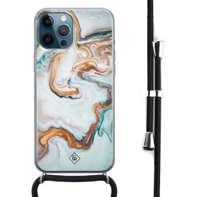 iPhone 12 Pro Max hoesje met koord - Marmer blauw goud