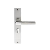 Hardbrass Deurkruk Rhodos op rechthoekig langschild profielcilindergat 55mm - RVS - thumbnail