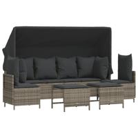 5-delige Loungeset met kussens poly rattan grijs - thumbnail