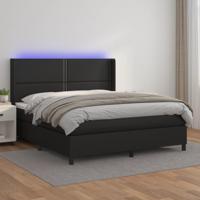 Boxspring met matras en LED kunstleer zwart 180x200 cm - thumbnail