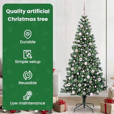 VidaXL Kunstmatig voorverlicht kerstboom groen 210 cm pvc en metaal VidaXL Kunstmatig voorverlicht kerstboom groen 210 cm pvc en metaal
