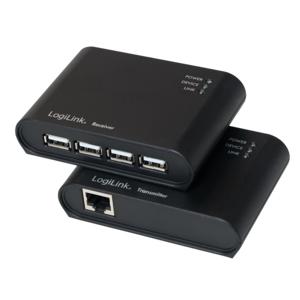 USB 2.0 Extender met geïntegreerde 4-Port USB 2.0 Hub en voeding, LogiLink® [UA0230]