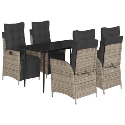 5-delige Tuinset met kussens poly rattan grijs