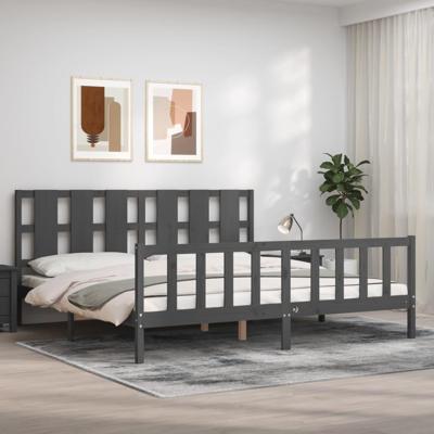 Bedframe met hoofdbord massief hout grijs 200x200 cm