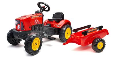FALK - Rode Supercharger traptractor met te openen motorkap en aanhanger